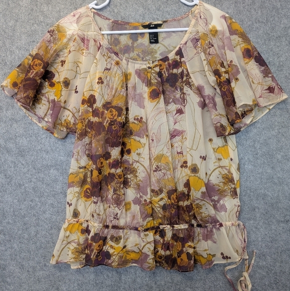 H&M Women's Multicolored Floral Transparent Sheer Top/Blouse - Picture 2 of 11